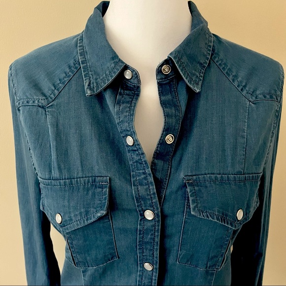 BP Denim Button-Down Long-Sleeve Shirt. Western Style. Size XS. 98% Cotton - Picture 3 of 11